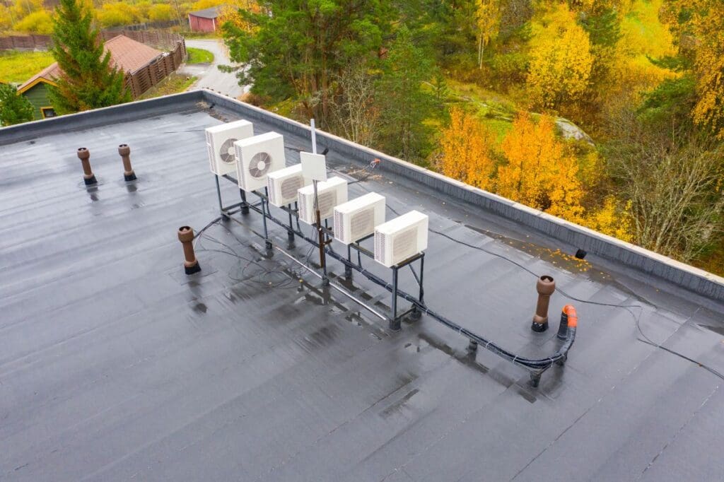 roofing membrane  black EPDM autumn time