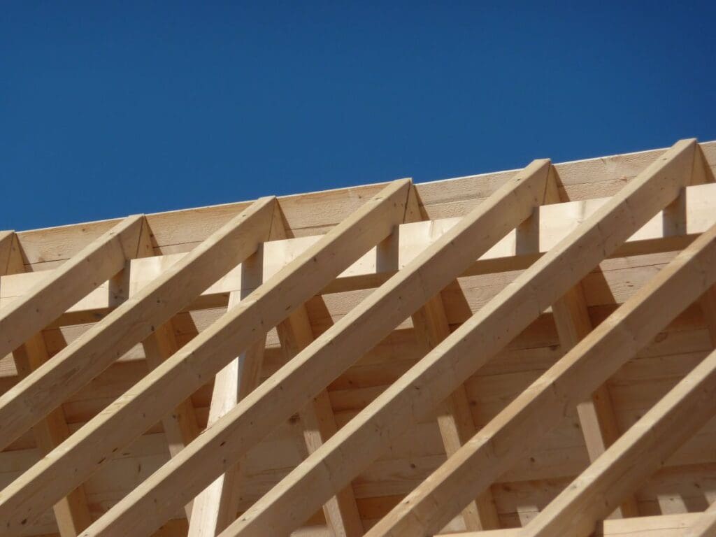 roof trusses wood hip truss blue sky