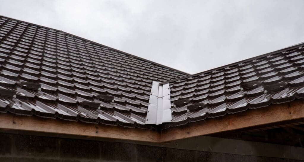 metal roof flashing brown tiles roof