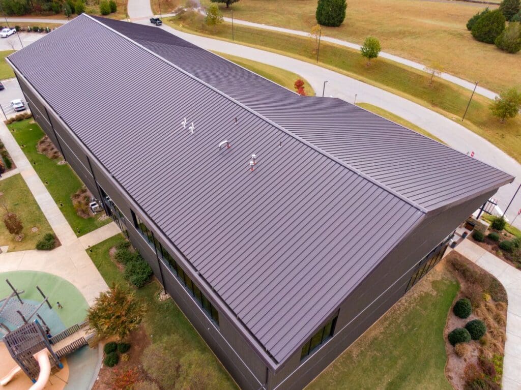 low slope roof pitch brown metallic roof