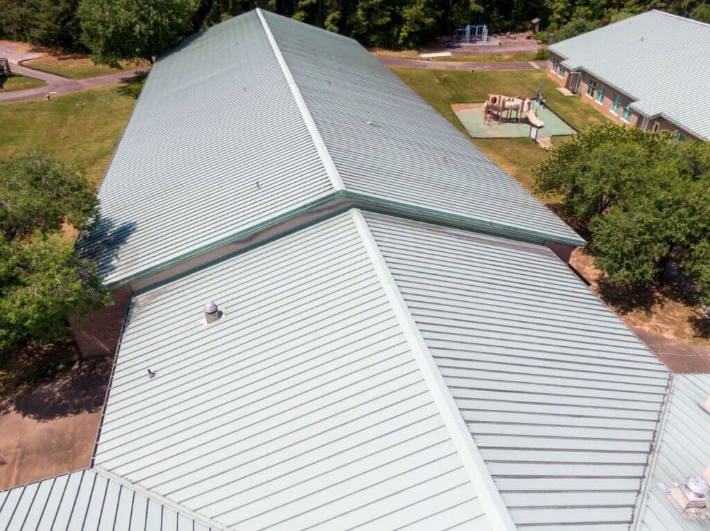 low slope roof pitch grey metallic roof